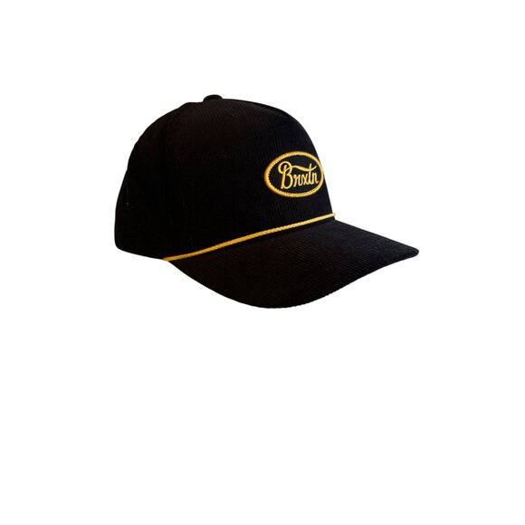 Brixton Black Corduroy Snapback Hat With Yellow Embroidered Logo & Trim - Picture 1 of 6